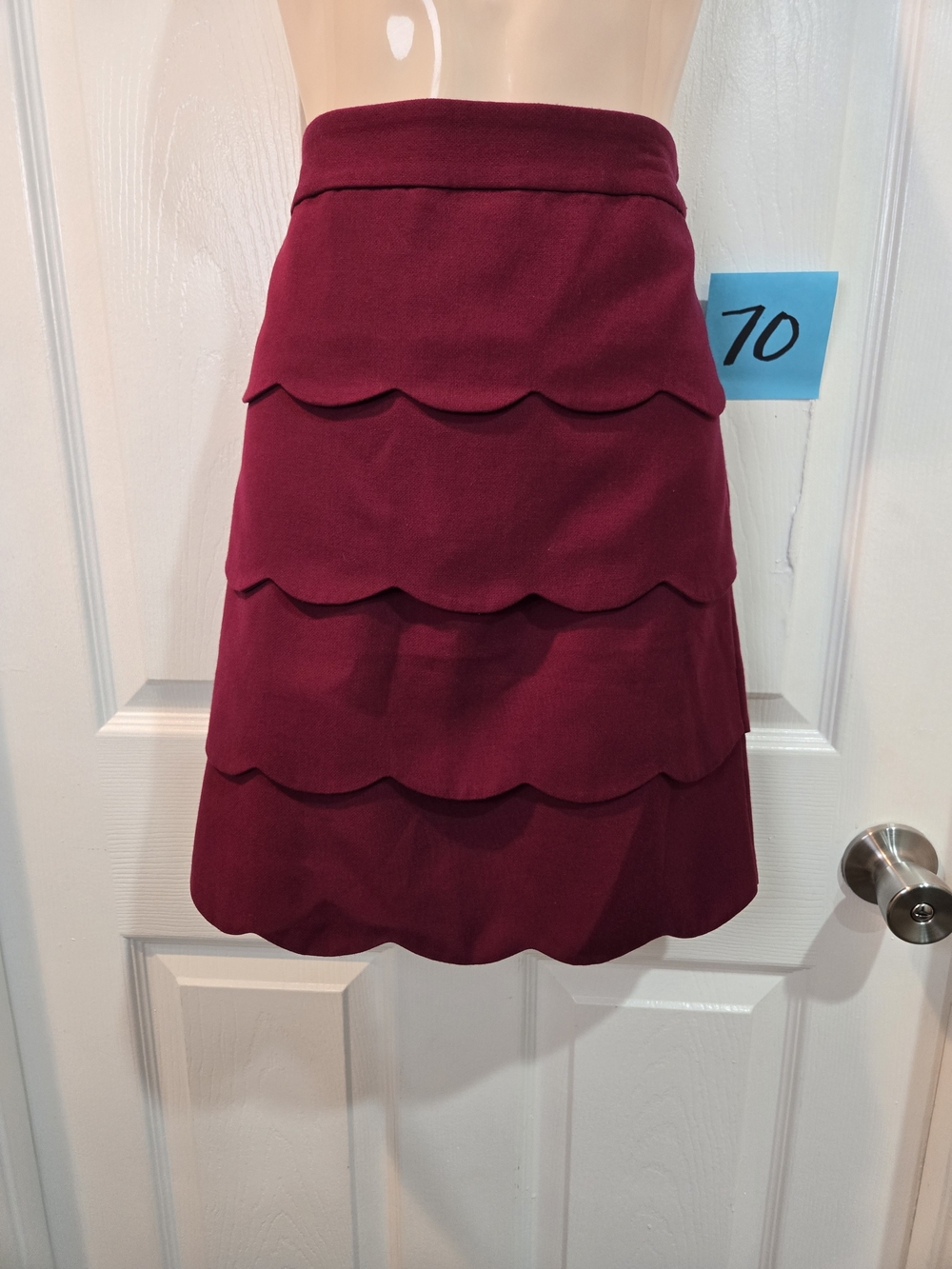 LOFT Scalloped Tiered A-Line Skirt - Wine
